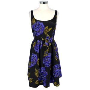 Becky & Max Fit and Flare Black Floral Print Sleeveless Scoop Neck Dress Size 6